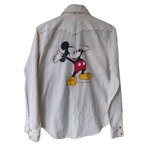 VTG 70s Kennington Western Mickey Mouse Disney Shirt Rhinestones Studs M